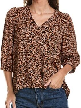 Tuckernuck Pomander Place - Hollis Blouse Large Shirt Top Animal Print Neutral